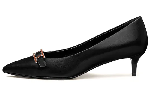 HERMES Blush 40 Fashion Slim Heel High Heels Women's Black