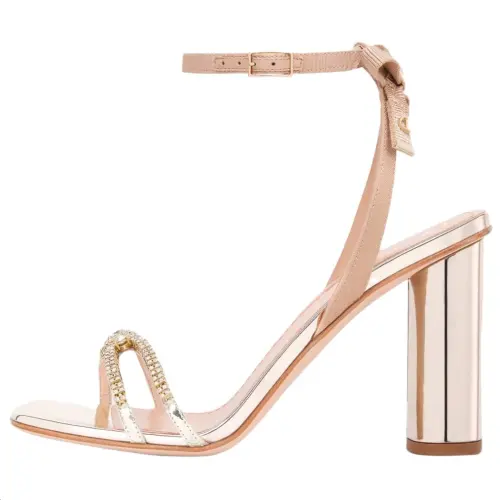 DIOR Sunset Cow Leather Chunky Heel High Heels Women's Gold