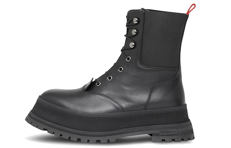 Burberry Iconic Strip Chunk Boots Black Leather Women's