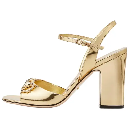 GUCCI Horsebit Leather One Strap Sandals 9.4cm Women's Gold