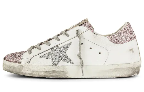 Golden Goose Super Star Leather Stylish Skateboarding Shoes Women's White Light Pink Distressed