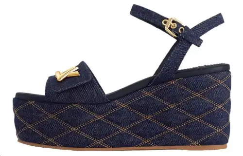 LOUIS VUITTON Shake Denim One Strap Sandals Women's Dark Blue