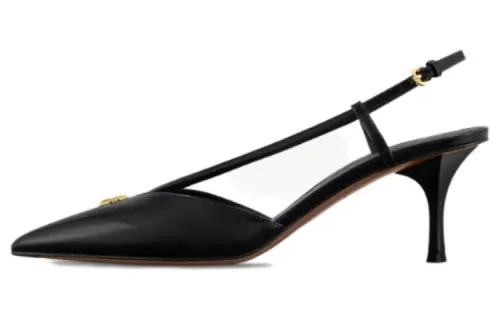LOUIS VUITTON Leather Slim Heel High Heels 3.5cm Women's Black
