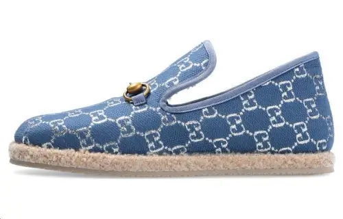 GUCCI Horsebit GG Lame Horsebit Loafers Women's Blue