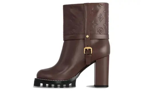 LOUIS VUITTON Star Trail Cow Leather Ankle Boots 8cm Women's Brown