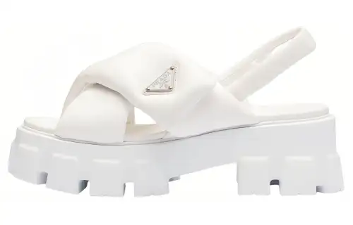 PRADA Monolith Padded 55mm Sandals White Nappa Leather Women's