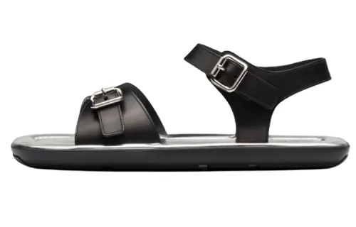 PRADA Leather One Strap Sandals Men's Black