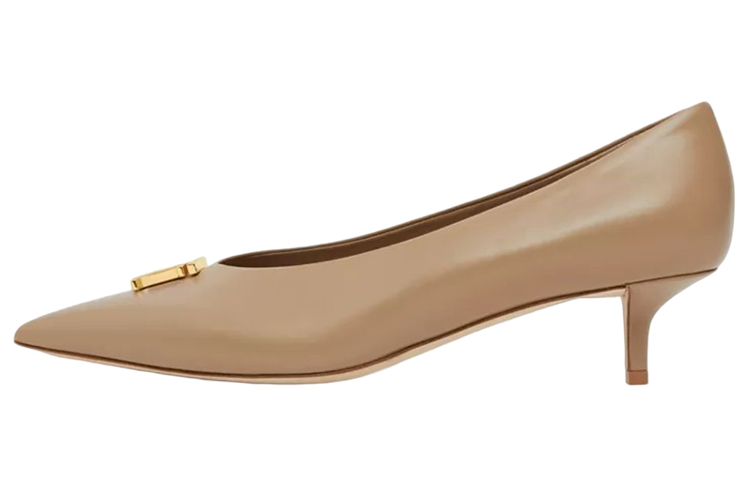 Burberry Monogram Leather Abrasion Resistant Slim Heel Mary Jane Shoes Women's Light Brown