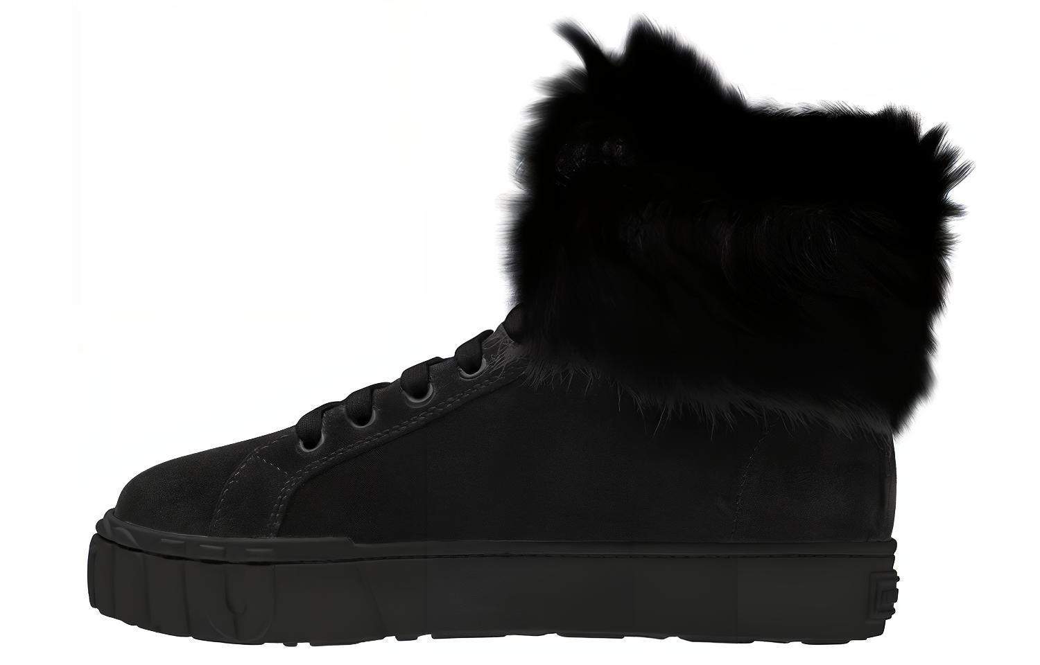 MIU MIU Miu Miu wool-lined suede sports high-top fashion sneakers women's black