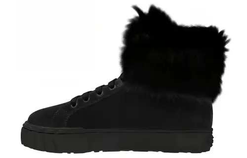 MIU MIU Miu Miu wool-lined suede sports high-top fashion sneakers women's black
