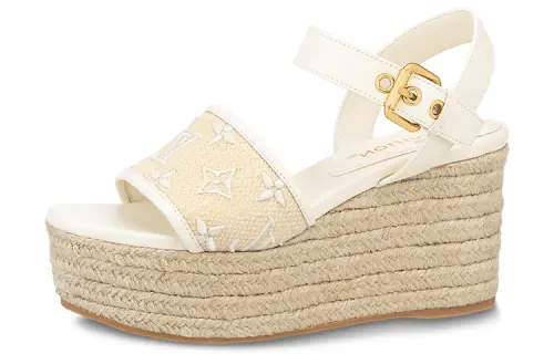 LOUIS VUITTON Starboard Cotton Fabric One Strap Sandals Women's Beige