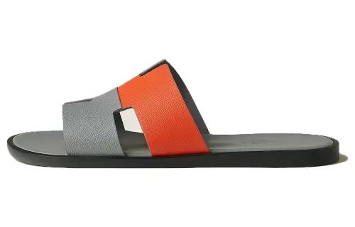 HERMES Rubber Sole Slide Slippers Men's Gray Orange