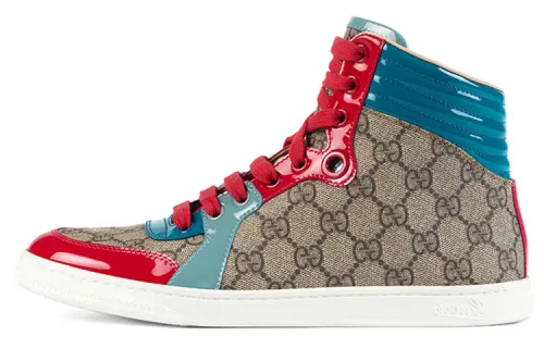 GUCCI Leather High top Skateboard Shoes Women's Light Blue