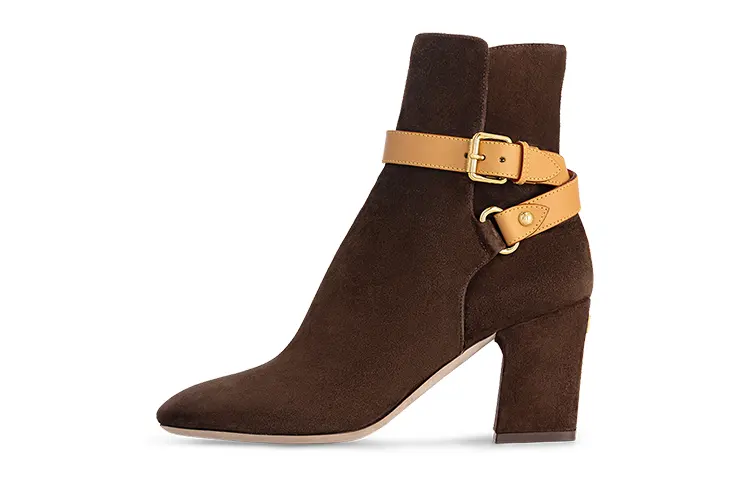 LOUIS VUITTON Top Grain Cow Leather Ankle Boots 7.5cm Women's Brown