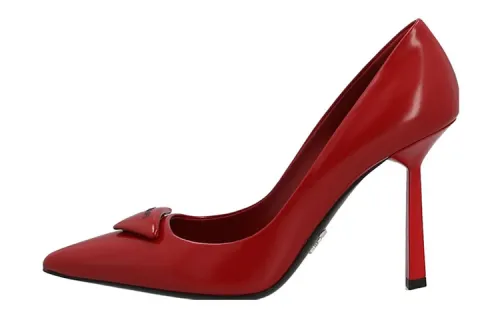 PRADA Leather Ancora Red Slim Heel High Heels 10cm Women's Red