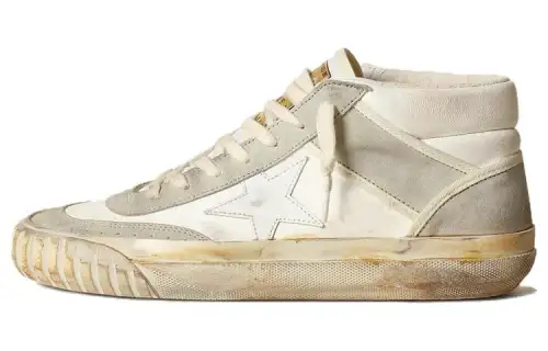 Golden Goose Mid Star Leather Casual Mid top Skateboard Shoes Women's White Gray Distressed
