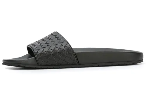 Bottega Veneta Intrecciato Leather Slide Slippers Men's Black