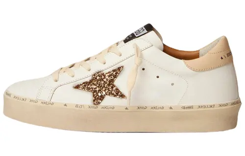 Golden Goose Hi Star Leather Stylish Skateboarding Shoes Women's White Gold Distressed