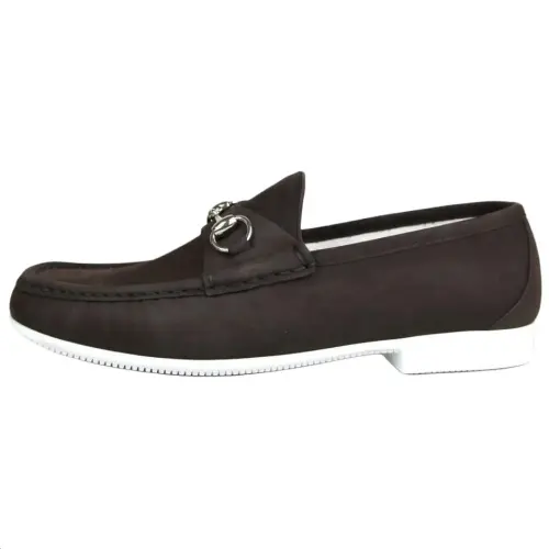 GUCCI Horsebit Suede Casual Shoes Men's Dark Brown