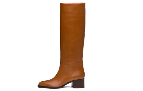 PRADA Leather Soft Knee high Boots Women's Tawny