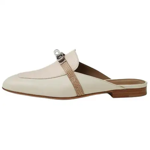 HERMES Oz Rubber Sole Closed Toe Slippers Women's Beige
