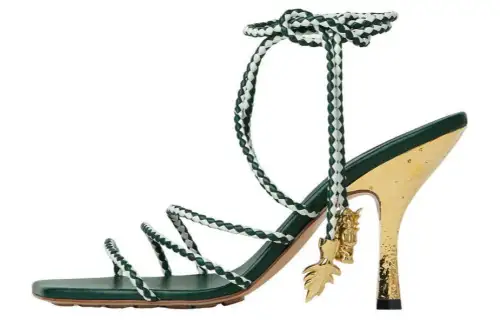 Bottega Veneta Adam Cow Leather One Strap Sandals 9cm Women's Green