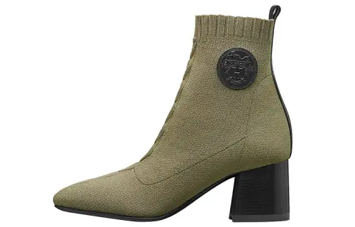 HERMES Volver Knitted Fabric Ankle Length Boots 5.7cm Women's Pine Green