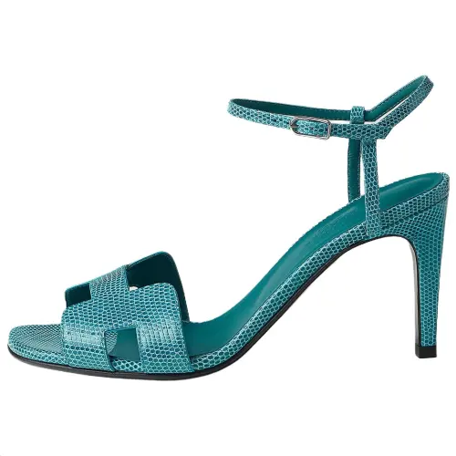 HERMES Heden Lizard Skin One Strap Sandals 8cm Women's Green