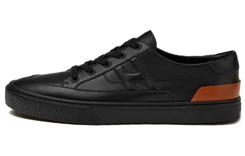 HERMES Deep Cow Leather Low top Stylish Skateboarding Shoes Men's Black
