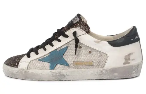 Golden Goose Super Star Low top Stylish Skateboarding Shoes Men's White Blue Distressed