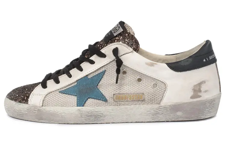 Golden Goose Super Star Low top Stylish Skateboarding Shoes Men's White Blue Distressed