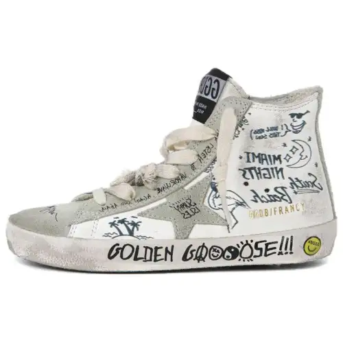 Golden Goose Francy Leather Abrasion Resistant High top Skateboard Shoes Women's Gray White