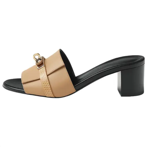 HERMES Gigi Slide Slippers 5cm Women's Light Brown
