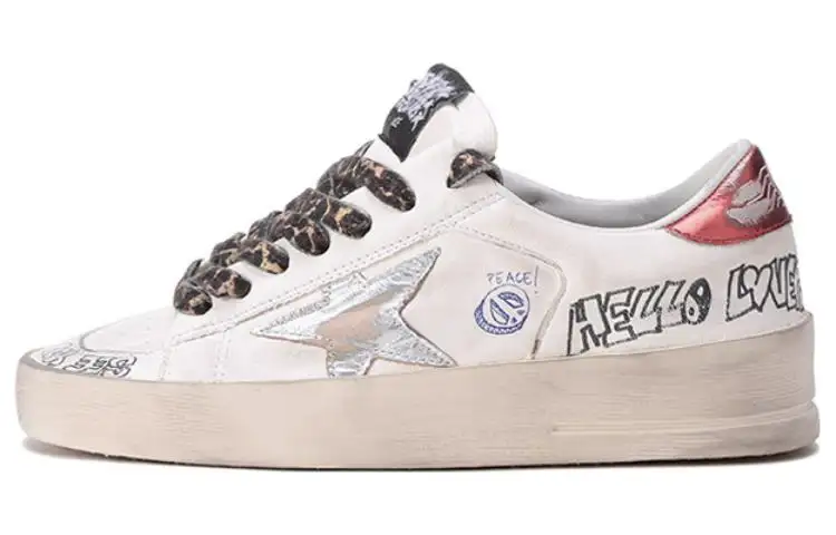 Golden Goose Stardan Leather Low top Stylish Skateboarding Shoes Women's White Bright Blue Distressed