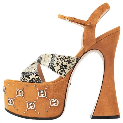 GUCCI Interlocking Suede One Strap Sandals Women's Brown