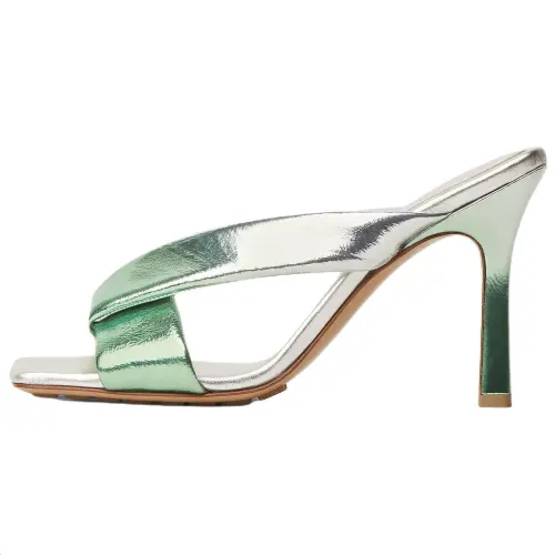 Bottega Veneta Quiet Slide Slippers Women's Silver & Mint Green