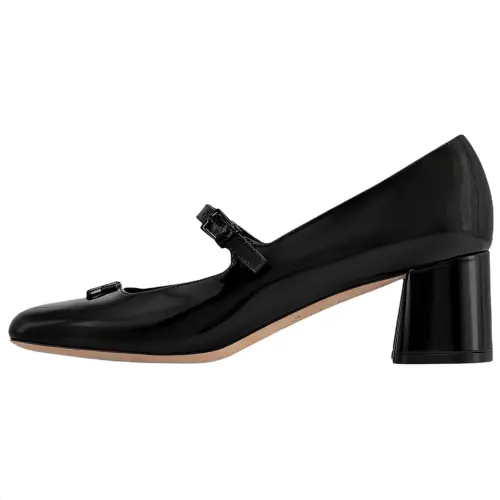 LOUIS VUITTON Swing Cow Leather Chunky Heel Mary Jane Shoes 5.5cm Women's Black