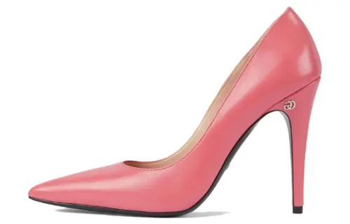 GUCCI Leather Pointed Toe Slim Heel High Heels 10.5cm Women's Pink
