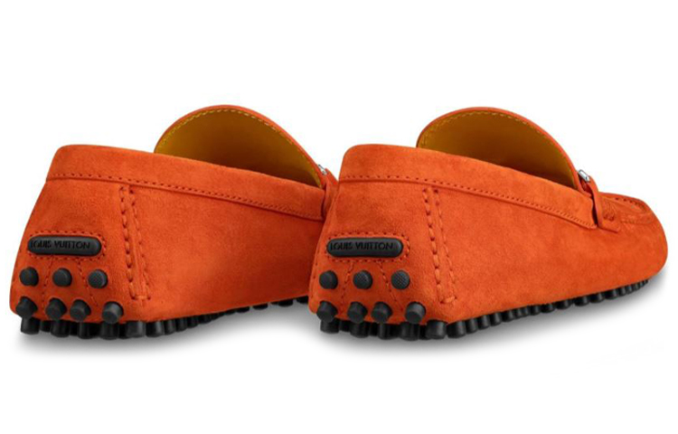 LOUIS VUITTON Porto Vecchio Top Grain Cow Leather Gommino Loafers Men's Orange