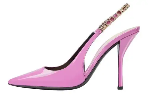 GUCCI Signoria Patent Leather Slim Heel High Heels 10.5cm Women's Pink