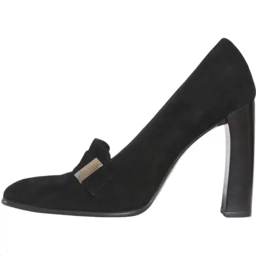 GUCCI Suede Chunky Heel High Heels 10cm Women's Black
