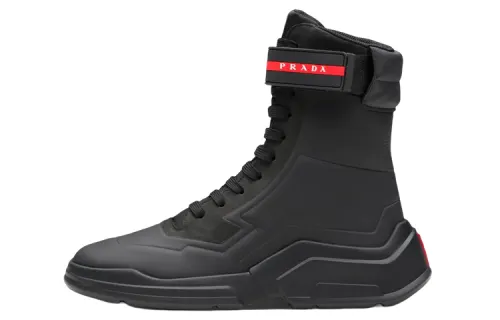 PRADA Leather High top Sports Casual Shoes Women's Black