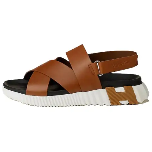 HERMES Electric Leather Beach Sandals Men's Light Tawny
