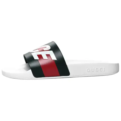 GUCCI Palace X GUCCI Logo Web Slide Sandal White