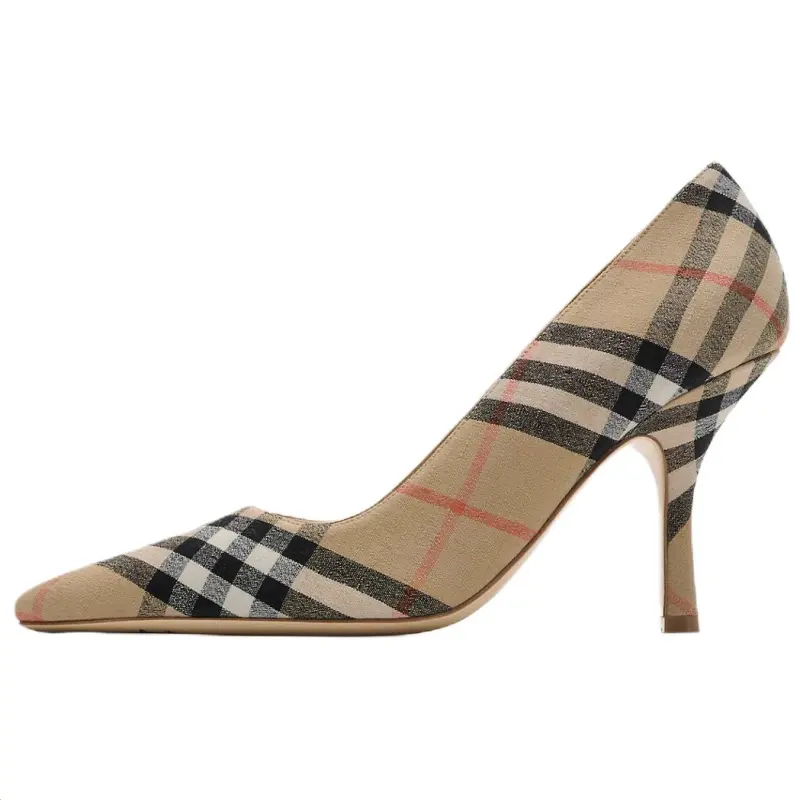 Burberry Dame Check Slim Heel High Heels 9cm Women's Sand