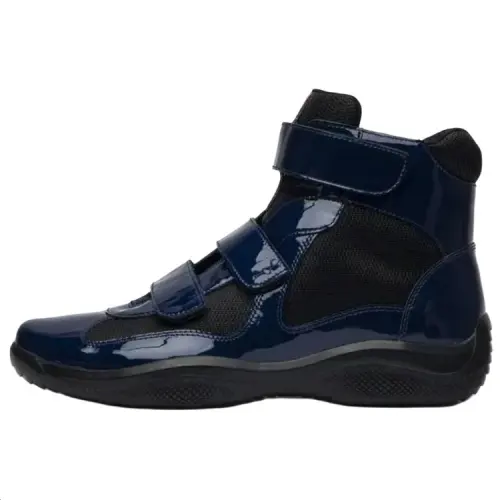 PRADA Patent Leather High top Casual Shoes Men's Dark Blue