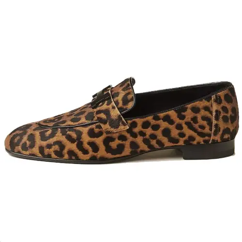 HERMES PARIS Calfskin Loafers Women's Gold Black