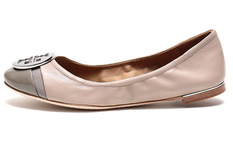 TORY BURCH Tang Libaiqi Leather Fashionable and Versatile Simple Ballet Flats Women's Nude Pink Gray