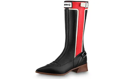 LOUIS VUITTON Flags High Boot Fashion Knee high Boots Women's Black Red