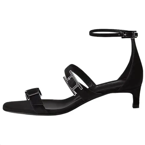 HERMES Liv One Strap Sandals 4cm Women's Black